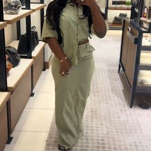 PrettyLittleThing Olive Green Wide Leg Jumpsuit Set